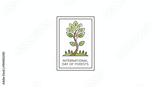 International Day of Forests logo with tree and forest illustration