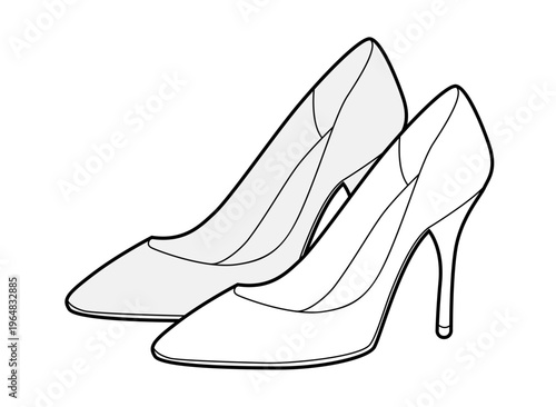 Stiletto women high heel sketch pair. Sexy fashion dress footwear for party, wedding, office. Technical illustration, CAD mockup, vector men unisex isolated.