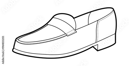 Penny loafer shoe women single line. Strap detail casual dress footwear for preppy street look everyday wear. Technical fashion illustration CAD mockup clean vector man unisex isolated modern style.