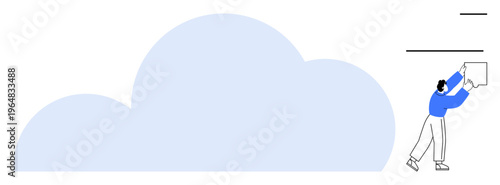 Cloud storage concept. individual handling digital content with a cloud icon data storage. Cloud storage enhances modern computing, data sharing, and collaborative tools. Useful for technology