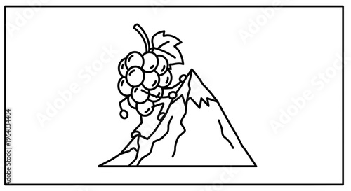 Grape cluster climbing a mountain peak, symbolizing achievement and success