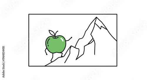 Green Apple Climbing Mountain Peak, Healthy Lifestyle and Healthy Food Concept