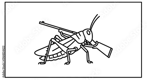 Grasshopper Soldier with Rifle, Insect Warrior, Military Bug Illustration