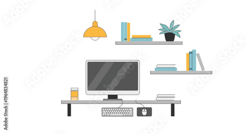 Computer monitor on a desk. Vector Illustrations. EPS Editable