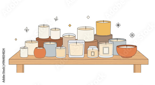 Assorted Candles on a Table. Vector Illustrations. EPS Editable