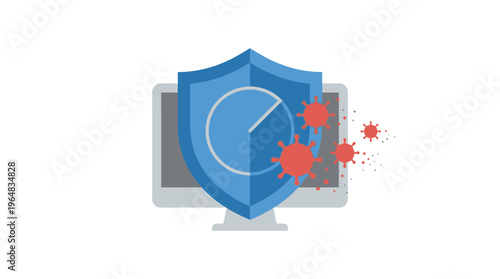 Antivirus software protecting computer from malware and viruses. Vector Illustrations. EPS Editable