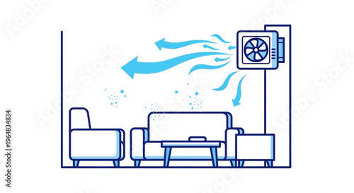 Air Conditioner Cooling Living Room Furniture. Vector Illustrations. EPS Editable