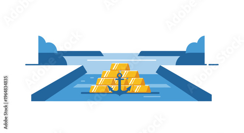 Anchor on pile of gold coins. Vector Illustrations. EPS Editable