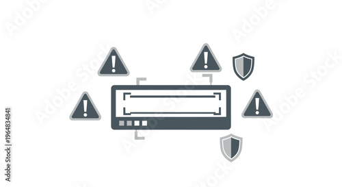 Computer screen with warning signs icons. Vector Illustrations. EPS Editable