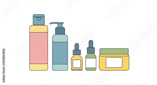 Cosmetic products in a row. Vector Illustrations. EPS Editable