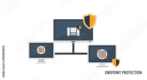 Computer Endpoint Protection Security System. Vector Illustrations. EPS Editable