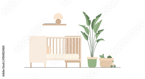 Baby Crib With Safety Rails. Vector Illustrations. EPS Editable