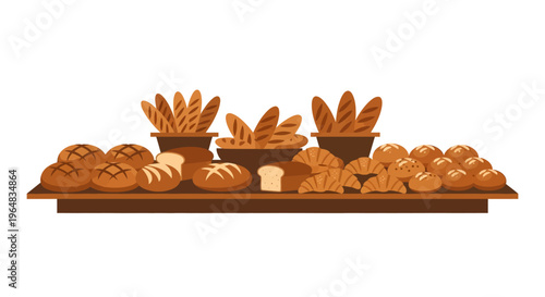 Assortment of freshly baked bread varieties. Vector Illustrations. EPS Editable