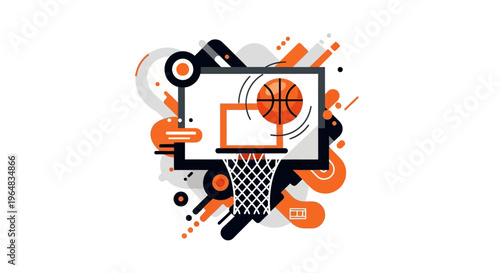 Basketball hoop with orange ball. Vector Illustrations. EPS Editable