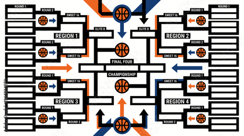 basketball tournament bracket diagram chart. Vector Illustrations. EPS Editable
