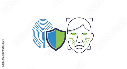 Biometric Facial Recognition Security System. Vector Illustrations. EPS Editable