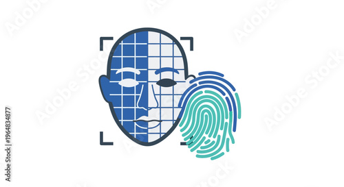 Biometric Security Face Recognition and Fingerprint Scan. Vector Illustrations. EPS Editable
