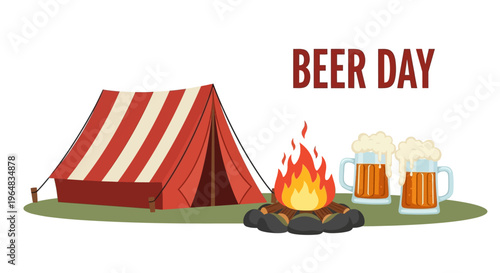 Beer glasses on a camping fire. Vector Illustrations. EPS Editable