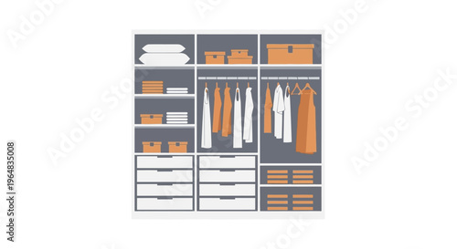 Closet Organizer System With Drawers. Vector Illustrations. EPS Editable
