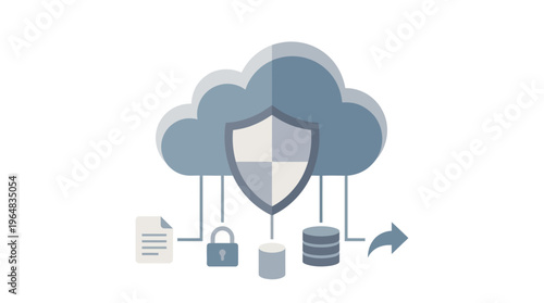 Cloud Security Protection Data Shield. Vector Illustrations. EPS Editable