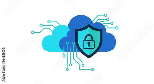 Cloud Security with Shield and Padlock Icon. Vector Illustrations. EPS Editable