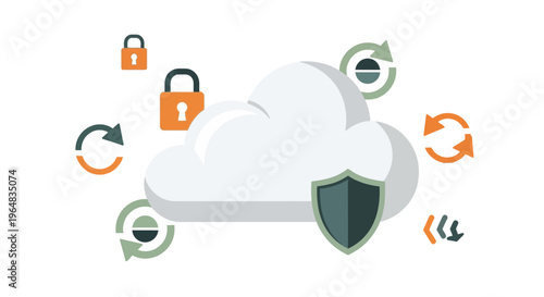 Cloud Security Shield with Locks. Vector Illustrations. EPS Editable