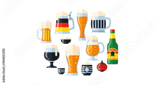 Collection of various beer glasses. Vector Illustrations. EPS Editable