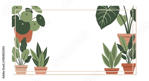 Collection of potted house plants variety. Vector Illustrations. EPS Editable