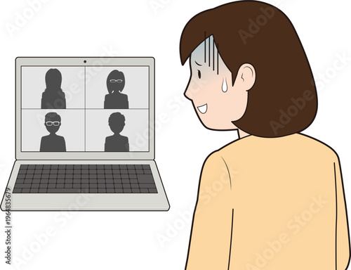 Web会議で焦る女性