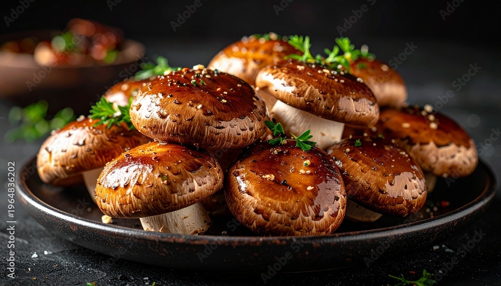 Fototapeta premium Mushrooms Shiitake Food on Plate Editorial Style Photo