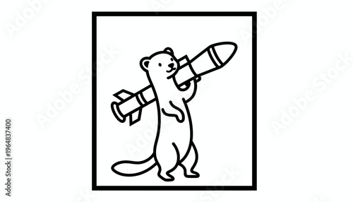 Funny Weasel Character Holding a Rocket, Vector Illustration
