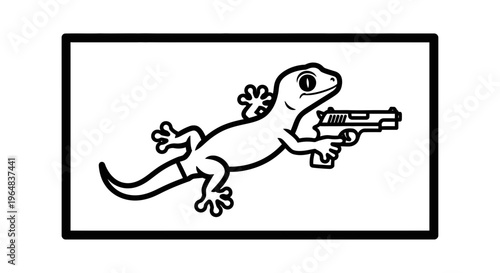 Gecko Holding Pistol, Cartoon Style, Funny Animal Character
