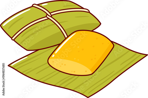 Pamonha, traditional Brazilian food wrapped in corn leaf. Cartoon tamale drawing, isolated vector clip art illustration.