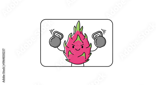 Funny Dragon Fruit Character Lifting Weights, Healthy Lifestyle Concept