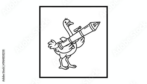 Funny Goose Holding Rocket Launcher - Cartoon Style