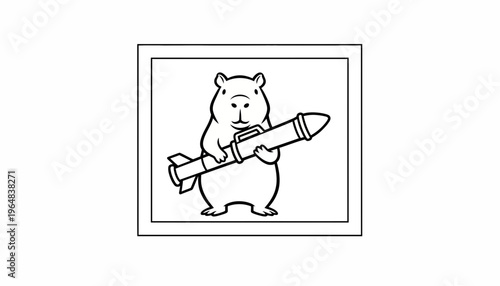 Funny Hamster Holding Rocket Launcher Cartoon Vector Illustration