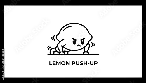 Funny Lemon Doing Push-Ups with Angry Face, Exercise Concept