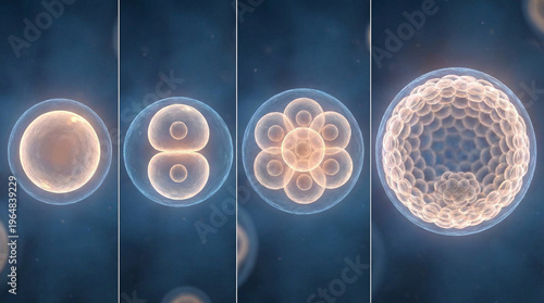 Four different stages of a developing embryo