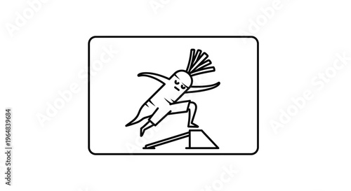 Funny cartoon carrot character doing hurdles, healthy lifestyle, fitness, sports concept