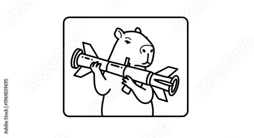 Funny Capybara Holding Rocket Launcher - Cartoon Style