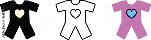 set of three heart print rompers for babies in black white and pink flat lay