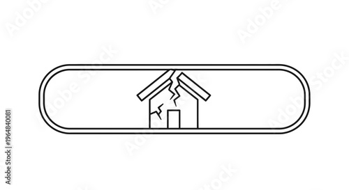Conceptual outline illustration of a severely damaged house icon within a protective frame