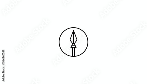 Ancient Spearhead Icon in Circle, Minimalist Vector Art, Symbol of War and Strength