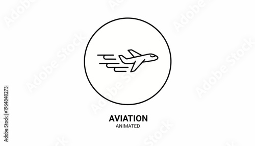 Animated Airplane Icon in Circle, Aviation and Travel Concept