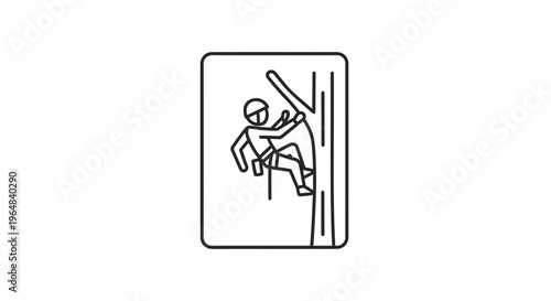 Arborist Climbing Tree with Rope and Harness, Outdoor Activity Icon