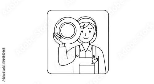 Female Mechanic Holding Car Tire, Professional Service, Workshop Icon