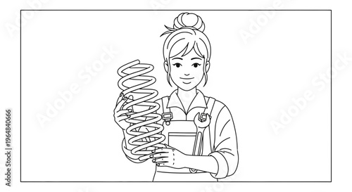Female Mechanic Holding Car Suspension Coil Spring, Auto Repair Service