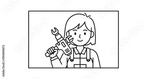 Female Mechanic Holding Wrench and Tool, Ready for Repair Work