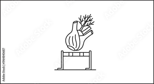 Fennel Bulb Icon on Hurdles, Healthy Food Concept, Minimalist Line Art