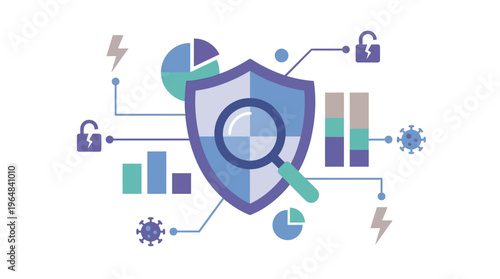 Cybersecurity protection shield with icons. Vector Illustrations. EPS Editable
